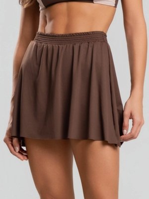 Short Saia Feminino Com Bolso Interno Fitness Vicbela Marrom